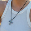 Wholesale Jewelry Geometric Stainless Steel And Wax Rope Cross Inlaid Zircon Electroplated Necklace For Women