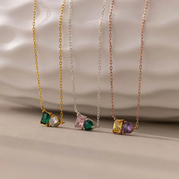 Wholesale Jewelry Geometric Stainless Steel 12 Birthstone Necklace And Bracelet 18K Gold Plated Electroplating