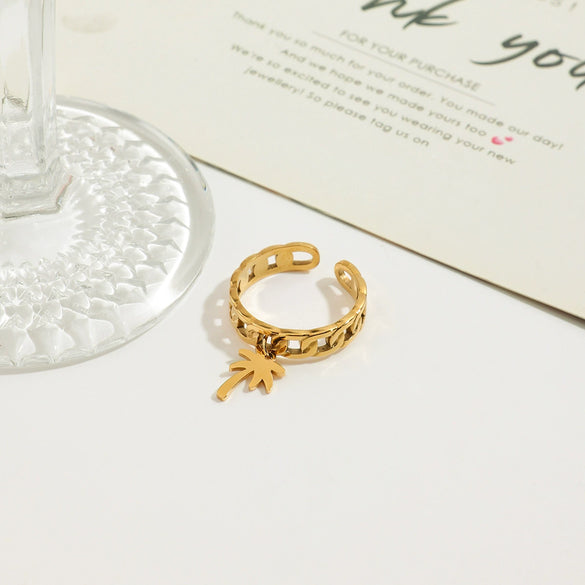 Wholesale Jewelry Geometric Stainless Steel Coconut Tree Pendant Chain Ring Electroplated For Women