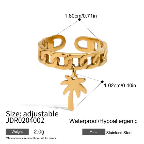 Wholesale Jewelry Geometric Stainless Steel Coconut Tree Pendant Chain Ring Electroplated For Women