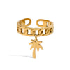 Wholesale Jewelry Geometric Stainless Steel Coconut Tree Pendant Chain Ring Electroplated For Women