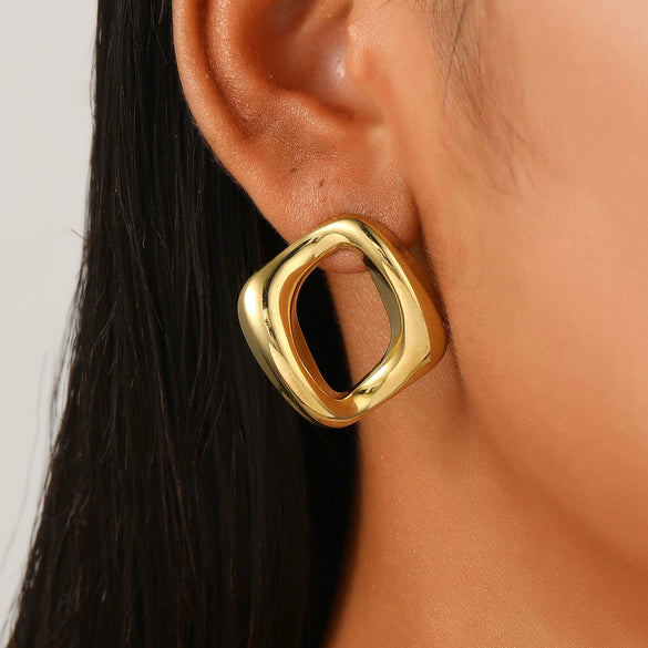 Wholesale Jewelry Geometric Stainless Steel Electroplated Irregular Oval Earrings For Women