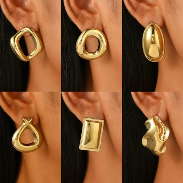 Wholesale Jewelry Geometric Stainless Steel Electroplated Irregular Oval Earrings For Women