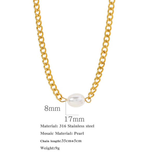 Wholesale Jewelry Geometric Stainless Steel Electroplated Pearl Clavicle Chain And Bracelet Two Piece Set Unisex