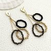 Wholesale Jewelry Geometric Stainless Steel Electroplated Ring And Earrings With Black Crystal And Gold Beads