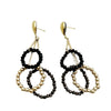 Wholesale Jewelry Geometric Stainless Steel Electroplated Ring And Earrings With Black Crystal And Gold Beads