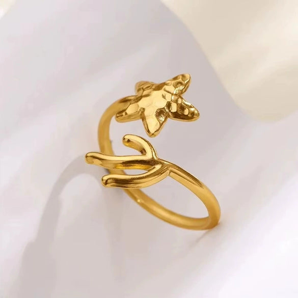 Wholesale Jewelry Geometric Stainless Steel Flower Ring 18K Goldplated