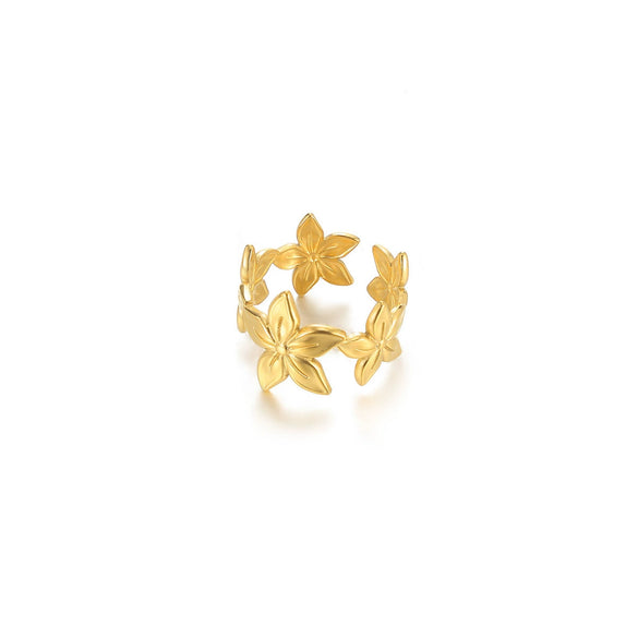 Wholesale Jewelry Geometric Stainless Steel Flower Ring 18K Goldplated