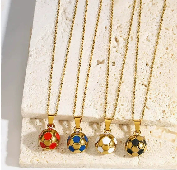 Wholesale Jewelry Geometric Stainless Steel Football World Cup Pendant Dripping Oil Ochain Necklace Unisex