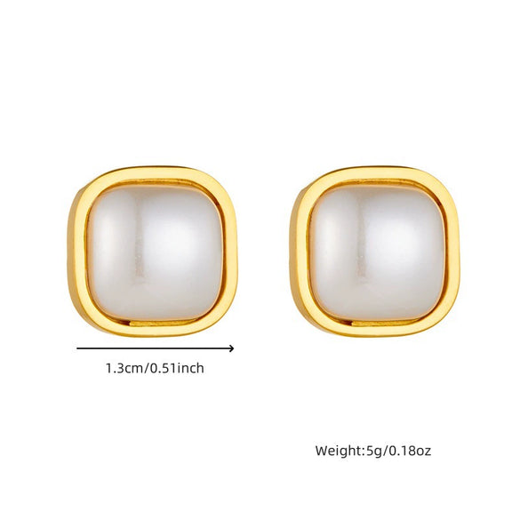 Wholesale Jewelry Geometric Stainless Steel Gold Plated Pearl Earrings For Women