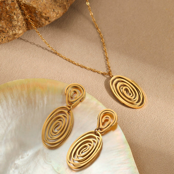 Wholesale Jewelry Geometric Stainless Steel 18K Gold Plated Pendant Necklace And Earrings Set