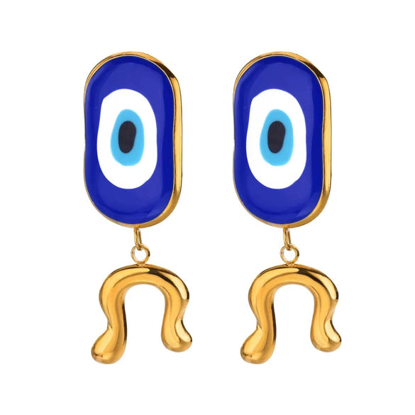 Wholesale Jewelry Geometric Stainless Steel 18K Goldplated Blue Eye Devil's Eye Oil Drop Pendant Earrings And Necklace Unisex