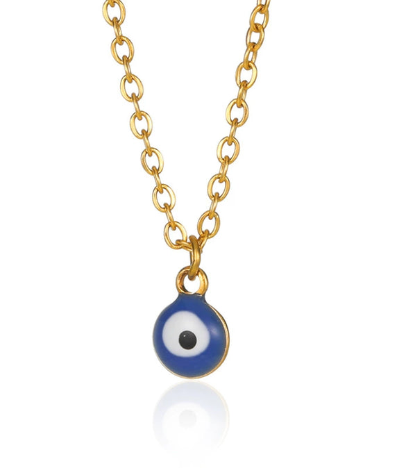 Wholesale Jewelry Geometric Stainless Steel 18K Goldplated Blue Eye Devil's Eye Oil Drop Pendant Earrings And Necklace Unisex
