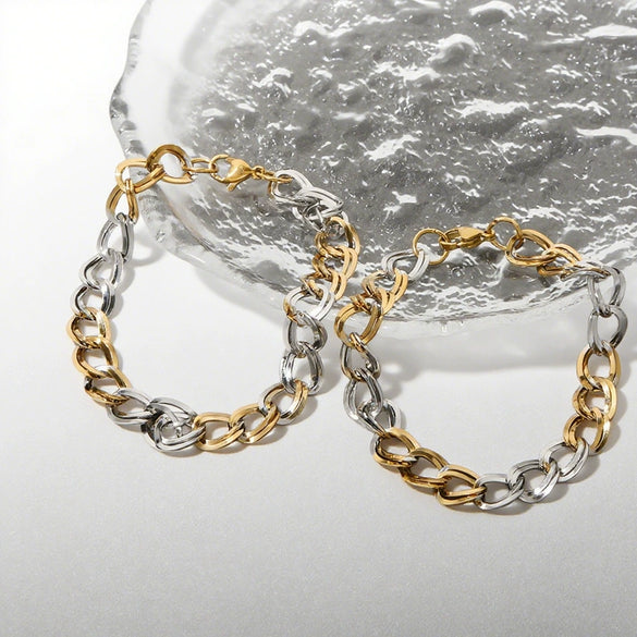 Wholesale Jewelry Geometric Stainless Steel Multichain Mixed Electroplated Unisex Bracelet