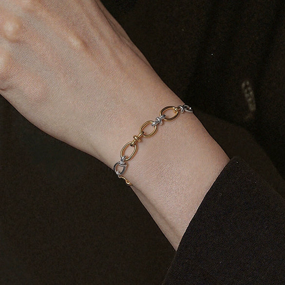Wholesale Jewelry Geometric Stainless Steel Multichain Mixed Electroplated Unisex Bracelet