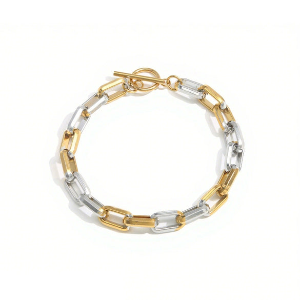 Wholesale Jewelry Geometric Stainless Steel Multichain Mixed Electroplated Unisex Bracelet