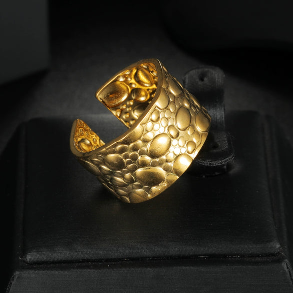 Wholesale Jewelry Geometric Stainless Steel Oil Pressure Three Dimensional Opening Ring With Electroplating