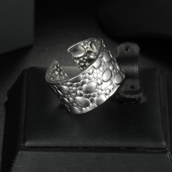 Wholesale Jewelry Geometric Stainless Steel Oil Pressure Three Dimensional Opening Ring With Electroplating