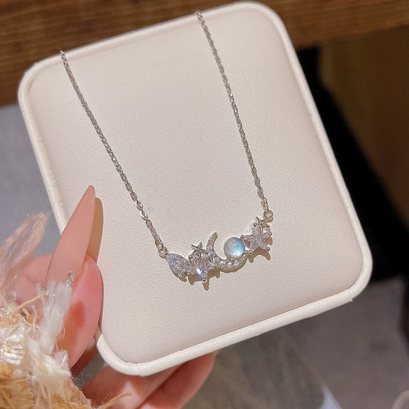 Wholesale Jewelry Geometric Star And Moon Copper Titanium Steel Electroplated Pendant Necklace For Women