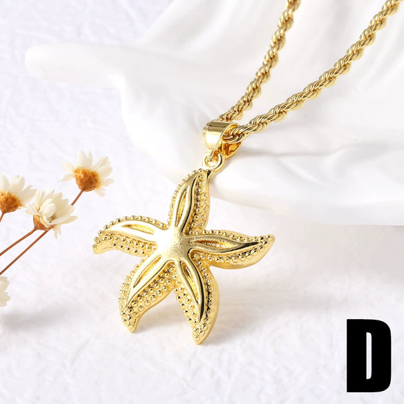 Wholesale Jewelry Geometric Star Moon Pendant Necklace Copper 18K Gold Plated