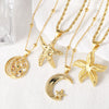 Wholesale Jewelry Geometric Star Moon Pendant Necklace Copper 18K Gold Plated