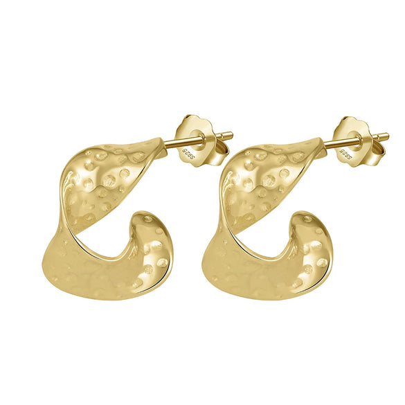 Wholesale Jewelry Geometric Sterling Silver 925 14K Goldplated Asymmetrical Hoop Earrings Necklace Wavy Round Ring
