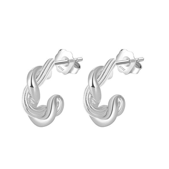Wholesale Jewelry Geometric Sterling Silver 925 14K Goldplated Asymmetrical Hoop Earrings Necklace Wavy Round Ring