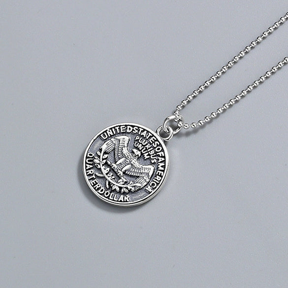 Wholesale Jewelry Geometric Style Eagle Coin 925 Silver Electroplated Bead Chain Necklace For Men And Women