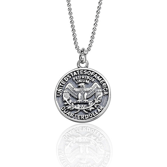 Wholesale Jewelry Geometric Style Eagle Coin 925 Silver Electroplated Bead Chain Necklace For Men And Women
