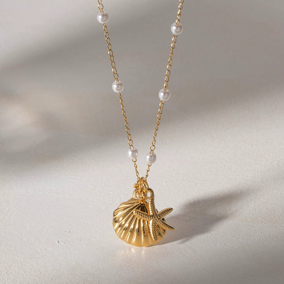 Wholesale Jewelry Geometric Style Stainless Steel And Titanium Steel Starfish Shell Necklace