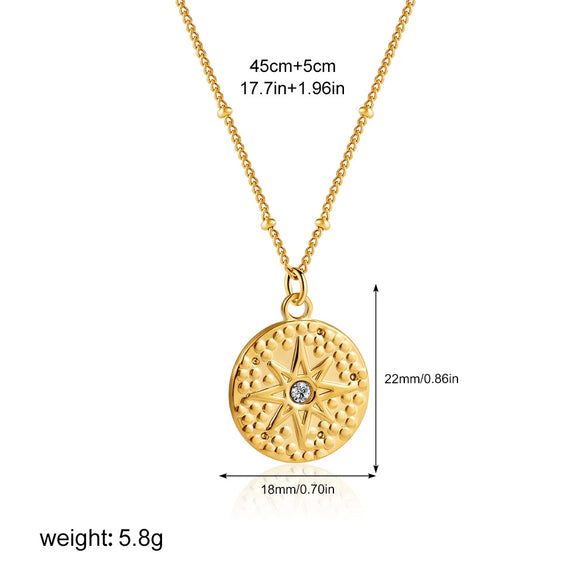 Wholesale Jewelry Geometric Style Stainless Steel Ball Chain Necklace With 18K Gold Plated Electroplating And Zircon Inlaid Moon Water Drop Pendant For Women