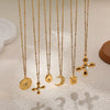 Wholesale Jewelry Geometric Style Stainless Steel Ball Chain Necklace With 18K Gold Plated Electroplating And Zircon Inlaid Moon Water Drop Pendant For Women