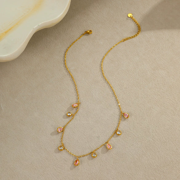 Wholesale Jewelry Geometric Style Stainless Steel 18K Electroplated Zircon Tassel Pendant Necklaces For Women