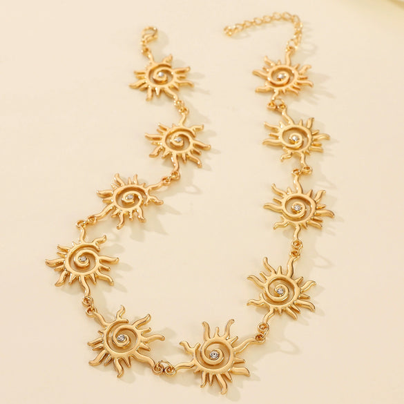 Wholesale Jewelry Geometric Style Zinc Alloy Electroplated Sunflower Totem Ochain Pendant Necklace For Women