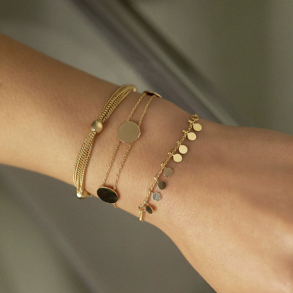 Wholesale Jewelry Geometric Tassel Round Bead Multilayer Chain Sequin Alloy Bracelet Set Electroplated For Women