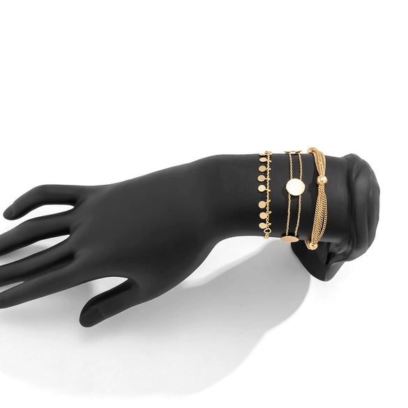 Wholesale Jewelry Geometric Tassel Round Bead Multilayer Chain Sequin Alloy Bracelet Set Electroplated For Women