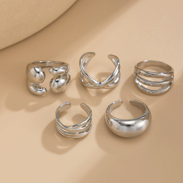 Wholesale Jewelry Geometric Three Dimensional Cross Opening Zinc Alloy Ring With Electroplating For Women