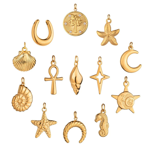 Wholesale Jewelry Geometric Titanium Steel And Stainless Steel Starfish Shell Pendant Electroplated With Color Preservation