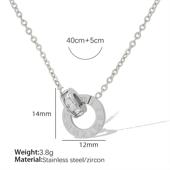 Wholesale Jewelry Geometric 316L Stainless Steel Double Ring Necklace 18K Gold Plated