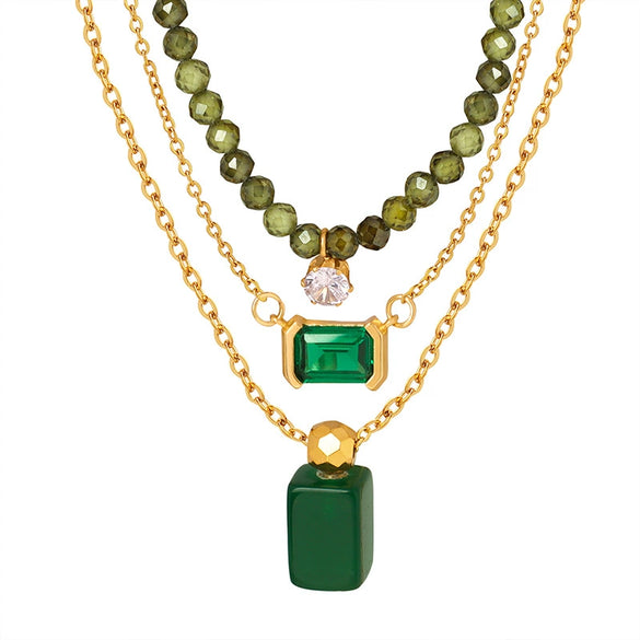 Wholesale Jewelry Geometric 316L Stainless Steel Gold Plated Inlay Design Necklace Unisex