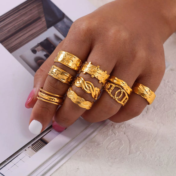 Wholesale Jewelry Geometric 316L Stainless Steel Gold Plated Opening Ring