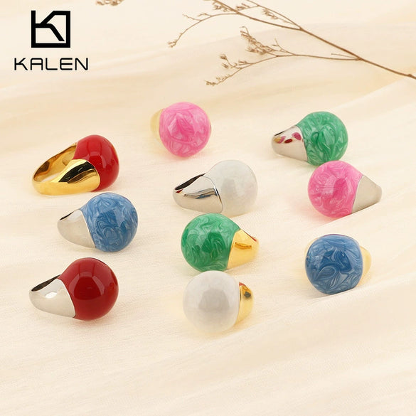 Wholesale Jewelry Geometric Titanium Steel Ring And Bracelet With Enamel Drop Glaze And Electroplating