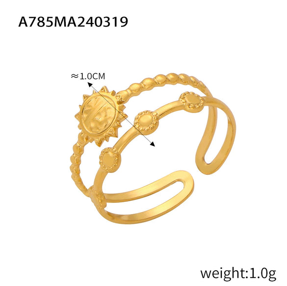 Wholesale Jewelry Geometric 316L Stainless Steel Ring Electroplated Multilayer Stacked Unisex