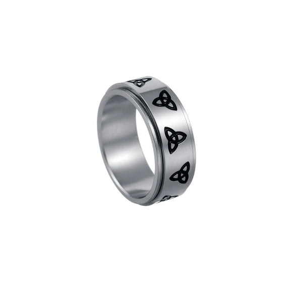 Wholesale Jewelry Geometric Titanium Steel Ring With Rotatable Triangle Knot And Electroplating Treatment