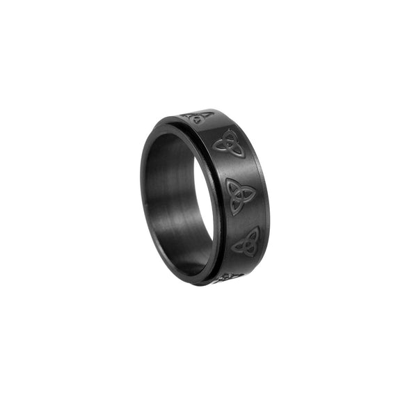 Wholesale Jewelry Geometric Titanium Steel Ring With Rotatable Triangle Knot And Electroplating Treatment