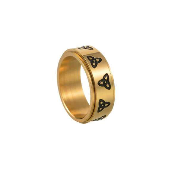Wholesale Jewelry Geometric Titanium Steel Ring With Rotatable Triangle Knot And Electroplating Treatment