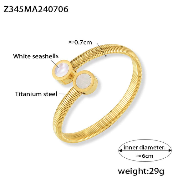 Wholesale Jewelry Geometric 316L Stainless Steel Shell Acrylic Goose Throat Shape Opening Bracelet Electroplated