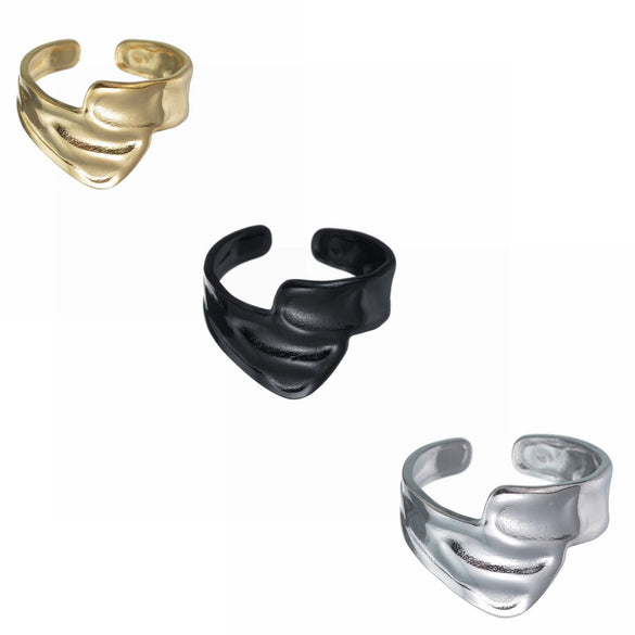 Wholesale Jewelry Geometric Water Ripple Titanium Steel Women's Opening Adjustable Ring Electroplated