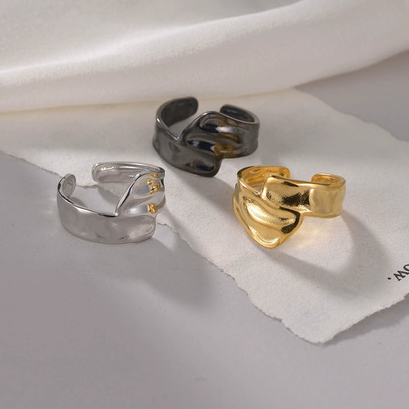 Wholesale Jewelry Geometric Water Ripple Titanium Steel Women's Opening Adjustable Ring Electroplated