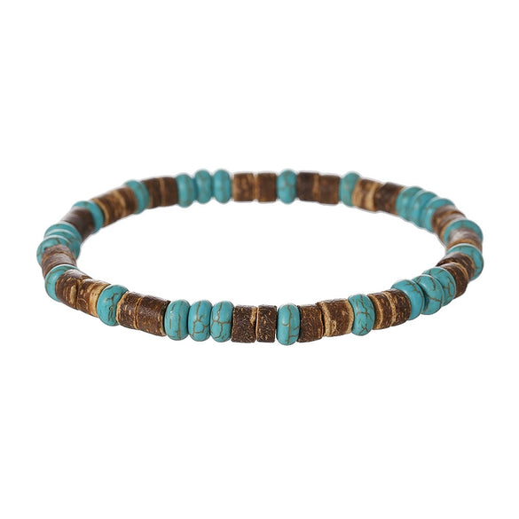 Wholesale Jewelry Geometric Wooden Beads Turquoise Coconut Shell Handmade Unisex Bracelet